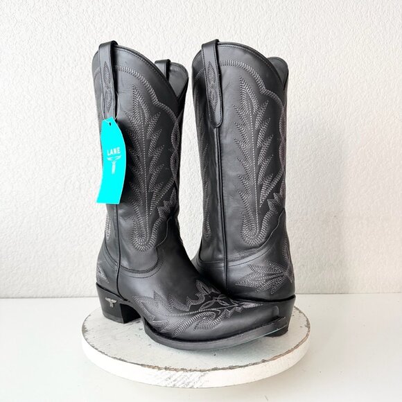 Lane LEXINGTON Womens Cowboy Boots 10 Black Western Cowgirl Mid Calf Pointed Toe - Picture 11 of 11